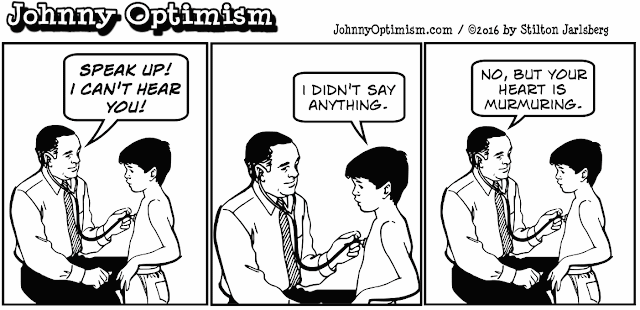 johnny optimism, medical, humor, sick, jokes, boy, wheelchair, doctors, hospital, stilton jarlsberg, heart murmur, pediatrician, check up, stethoscope