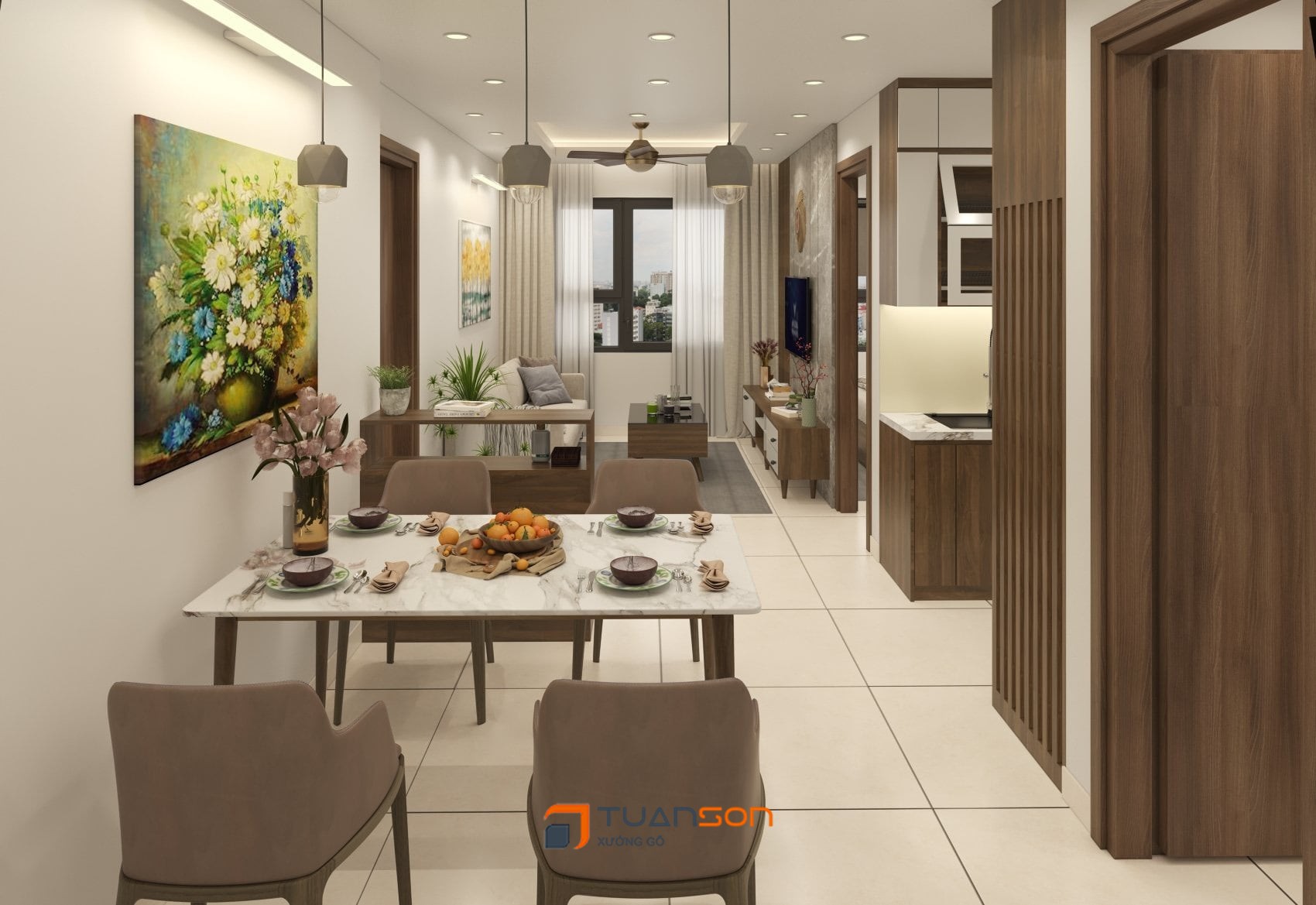 Thiết kế nội thất căn hộ 2 phòng ngủ (54m2) IEC Thanh Trì
