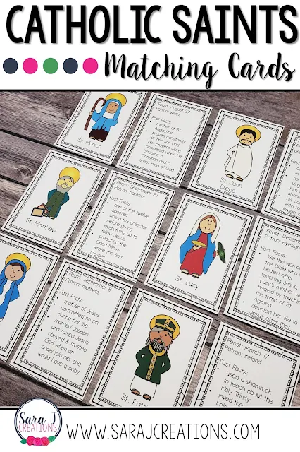 Catholic saint matching cards are the perfect way to learn basic facts about over 70 of our beloved Catholic saints. Turn the cards into a game and play memory or go fish with them.