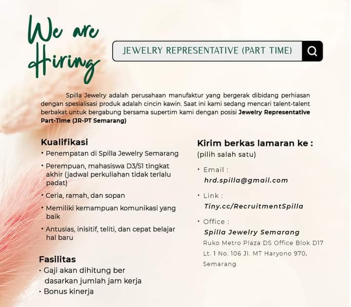 Lowongan Kerja Jewelry Representative Part Time  Spilla Jewelry