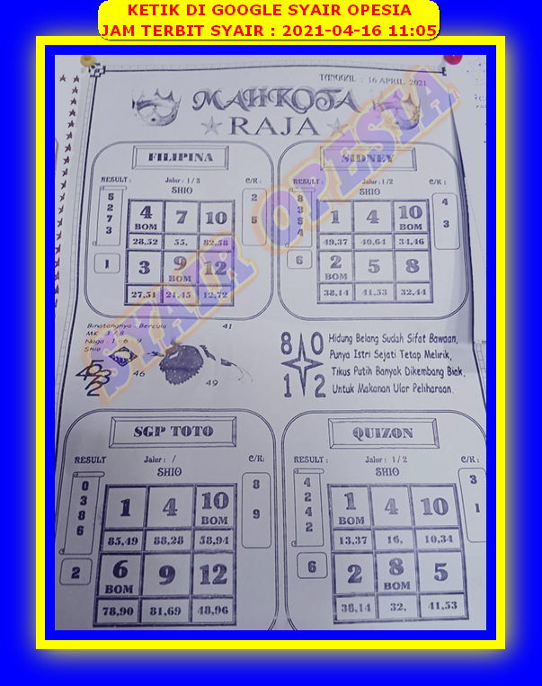 Prediksi Hk Opesia 16 April 2021