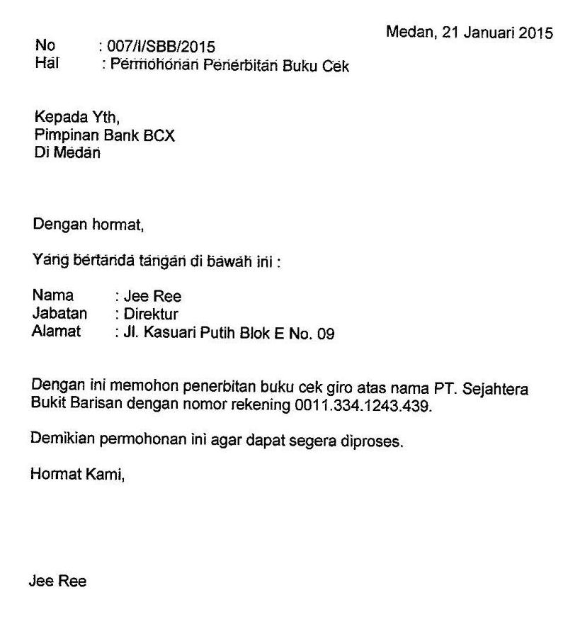 Contoh Surat Pertukaran Nama Cek