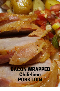Bacon-wrapped pork loin for dinner.