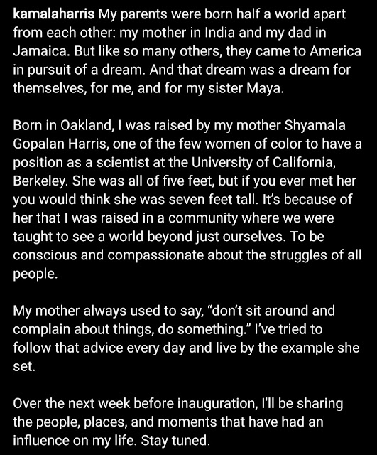 Us Vice President-elect Kamala Harris Honored her mother for being a great influence in her life