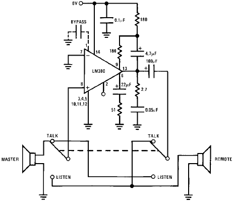 LM390 Simple 2-Way Radio Intercom Circuit |Electronic Schematic Circuit