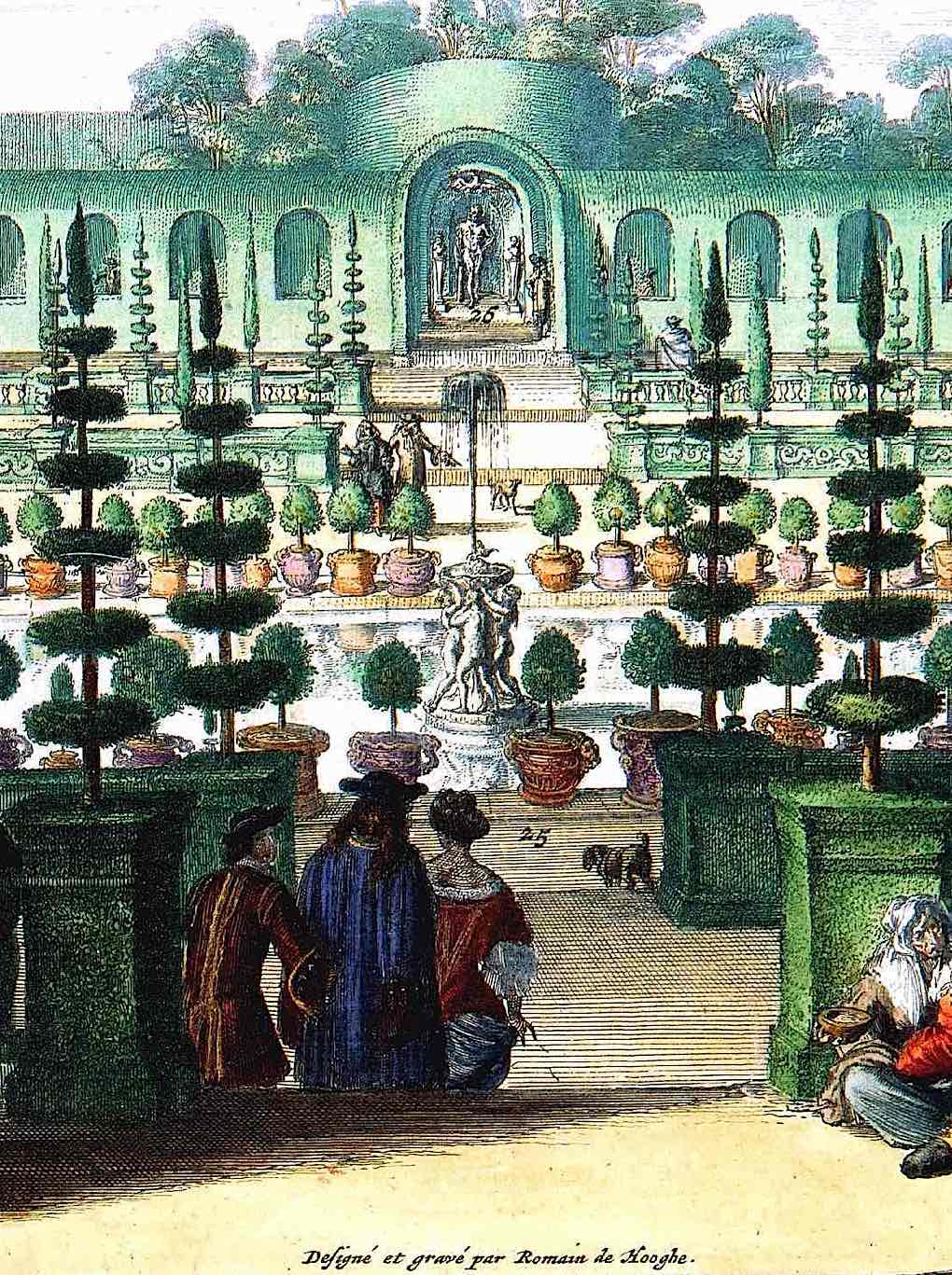 1680 royal Dutch gardens part of the 1680 royal Dutch gardens in an old color illustration