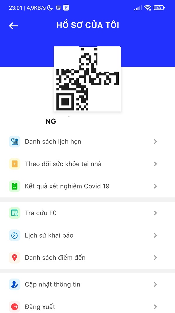 Hồ sơ cá nhân trong ứng dụng Y Tế HCM