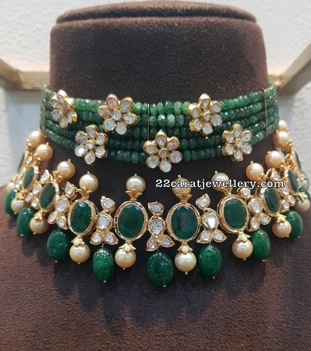 Buy Estele Gold & Rhodium Plated Emerald and Diamond Heavy Choker Necklace  Set for Women Online