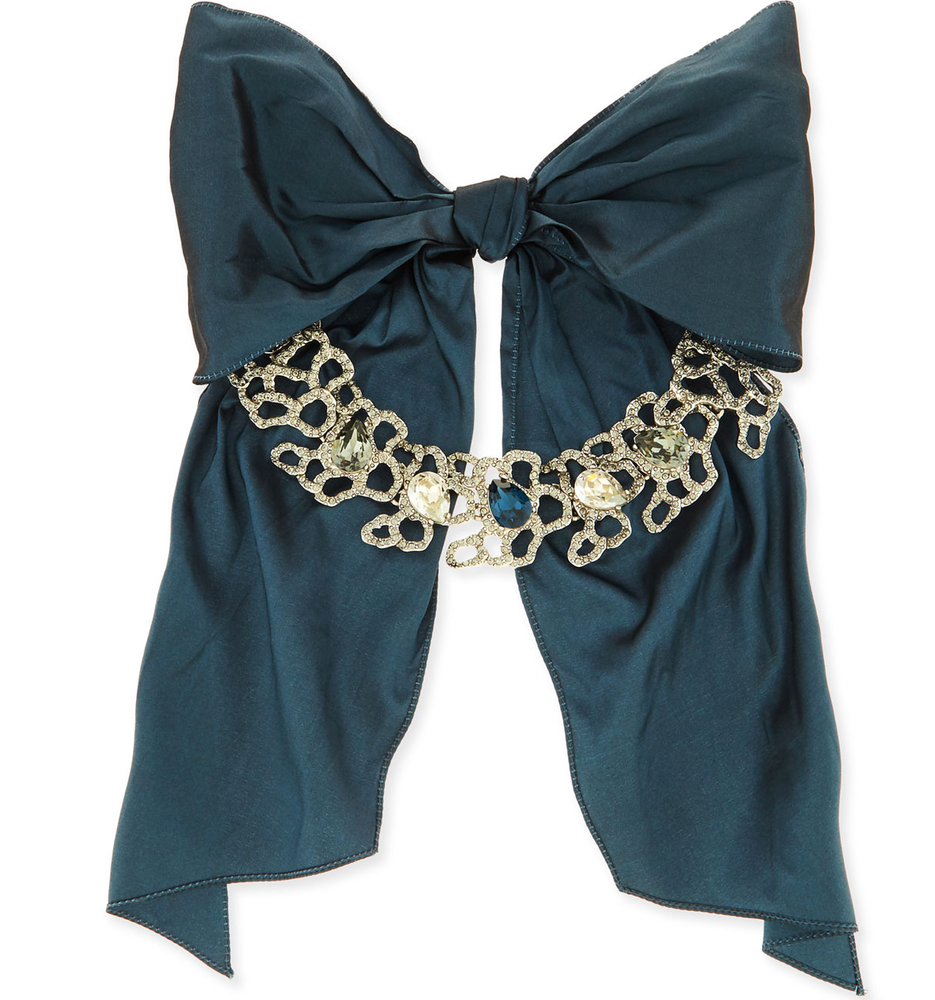 Oscar de la Renta Pavé Crystal Choker w/Silk Bow, Blue