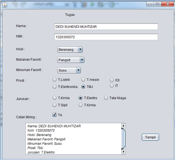 Membuat tampilan menu tampil menggunakan check box, combo box, dan ...
