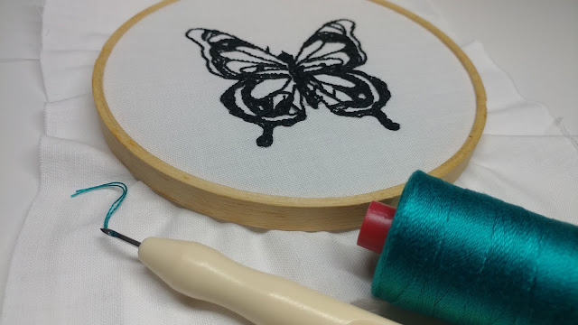 Needle punch butterfly made with Aurifil 12wt thread as art quilt accent