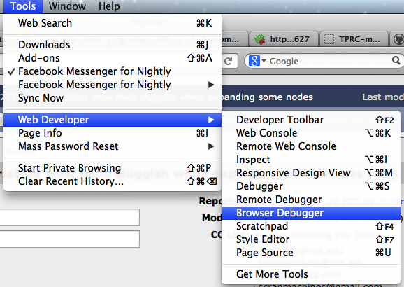 Browser Debugger menu item