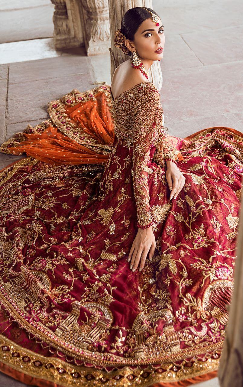 Deep red Pakistani bridal gown MAALA by Tena Durrani