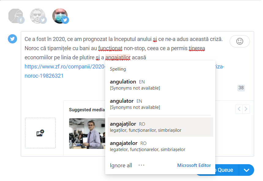 Microsoft Editor browser extension multiple language suggestions