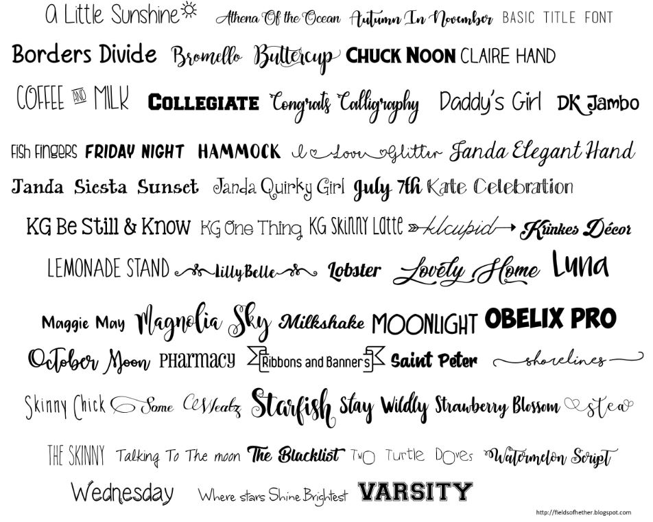 My Favorite Fonts - Cheat Sheet