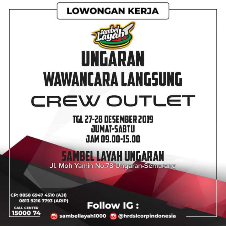 Lowongan Kerja Sambel Layah Ungaran Posisi Crew Outlet Segera Loker Swasta