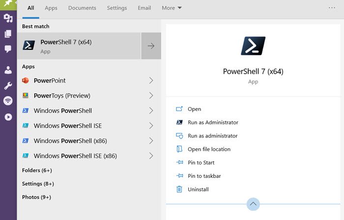 ถอนการติดตั้ง PowerShell 7