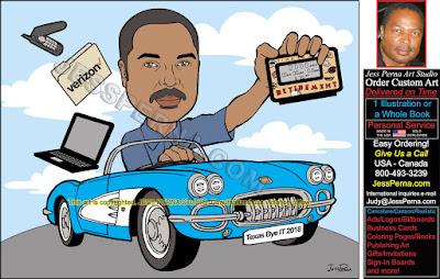 Retirement Caricature of Man Driving Car 