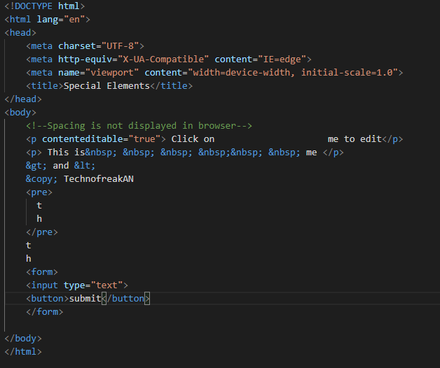 Using special elements in HTML