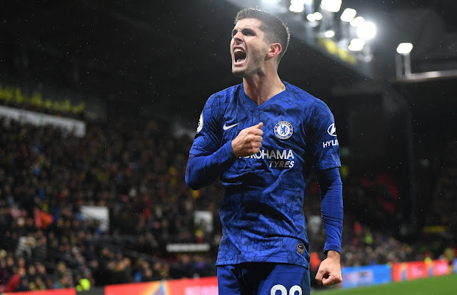 Christian Pulisic celebrates scoring as Chelsea beat Watford 1-2 in the Premier League