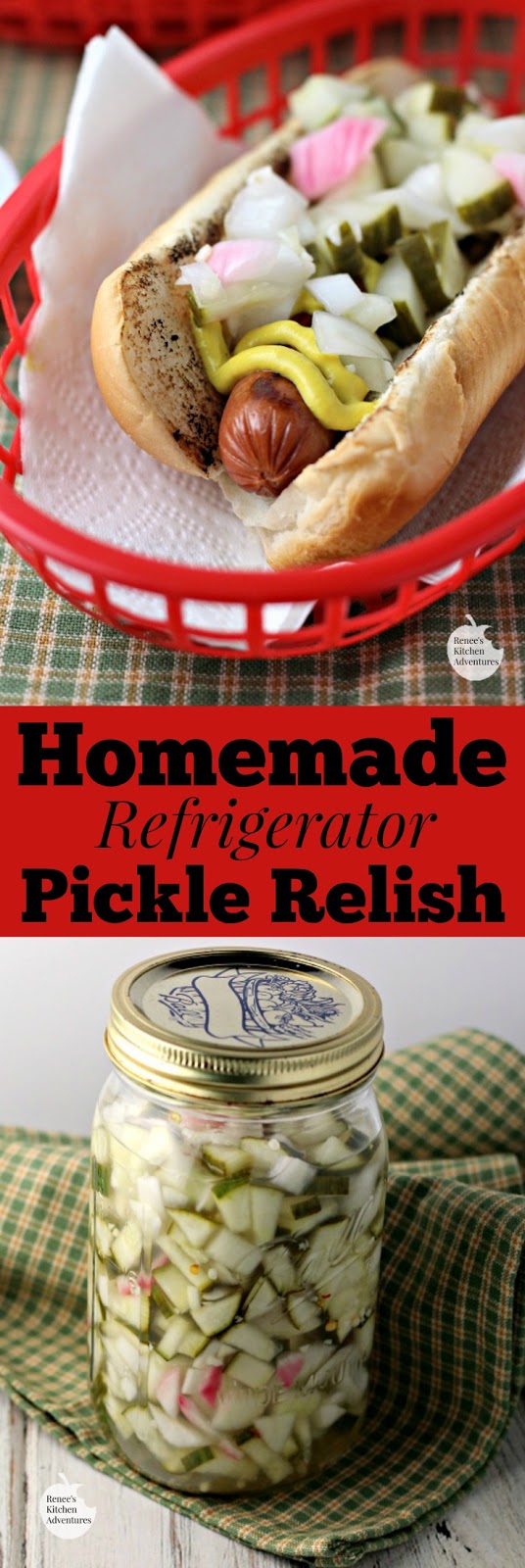 Homemade Refrigerator Pickle Relish | by Renee's Kitchen Adventures - quick and easy recipe for refrigerator pickle relish that makes a great topping for hot dogs, burgers and more!  Great homemade relish for your summer BBQ!  #SundaySupper  #RKArecipes