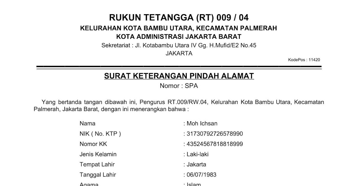 Definisi dan Cara Membuat Surat Keterangan Pindah Alamat Rt Rw Kite