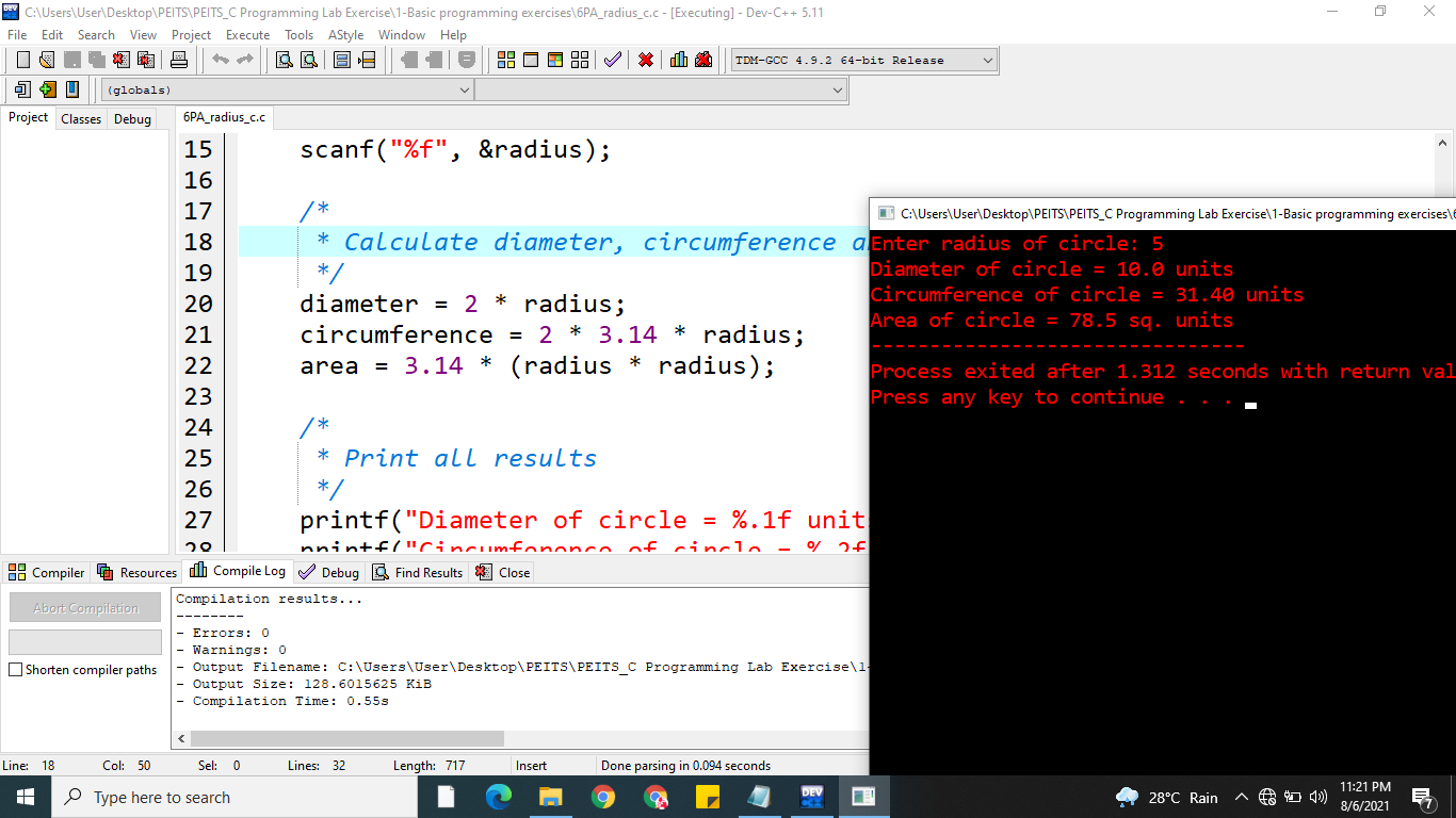 Write a C program to enter radius of a circle and find its diameter ...