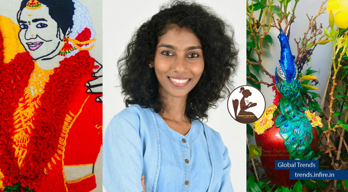 Sandhya Radhakrishnan's botle art and embroidery hoop art