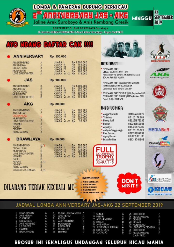 Jadwal Lomba Burung Surabaya 2019 Wulan Tugas