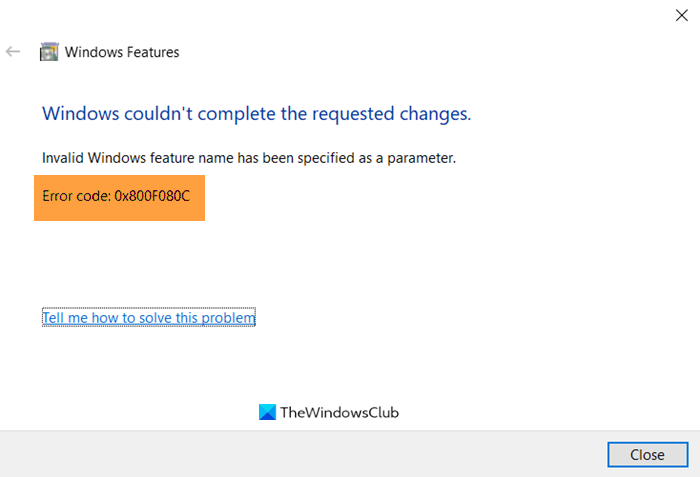 Correggi l'errore 0X800F080C durante l'installazione di .NET Framework su Windows 10