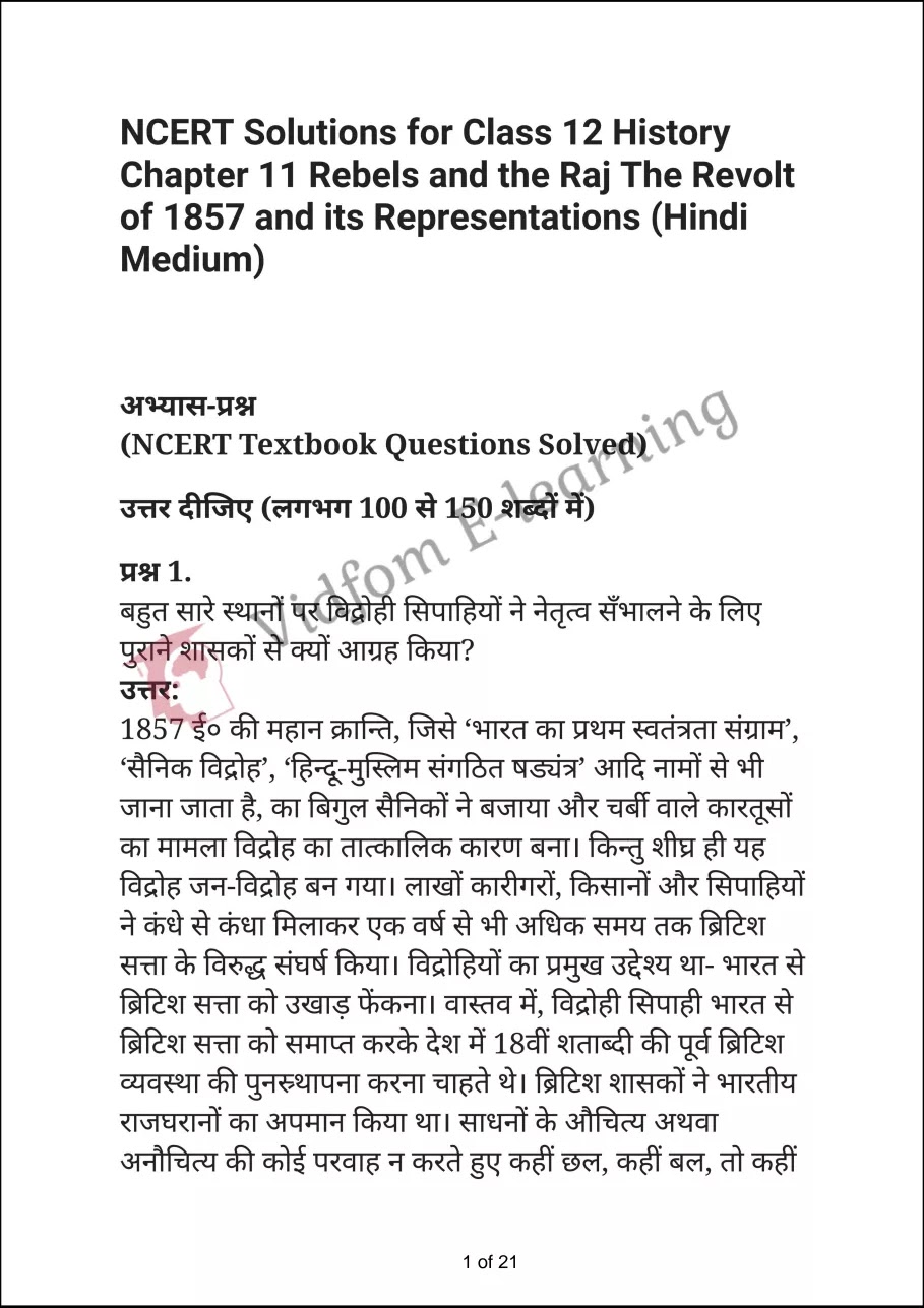 NCERT Solutions Class 12 History Chapter 11 Rebels and the Raj The