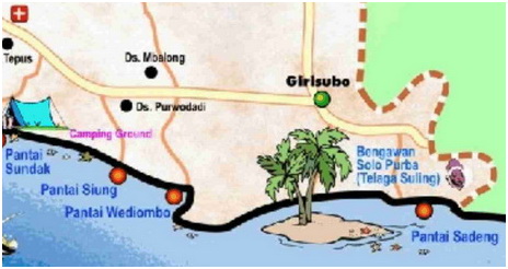 Peta pantai Sadeng, Siung, Wediombo