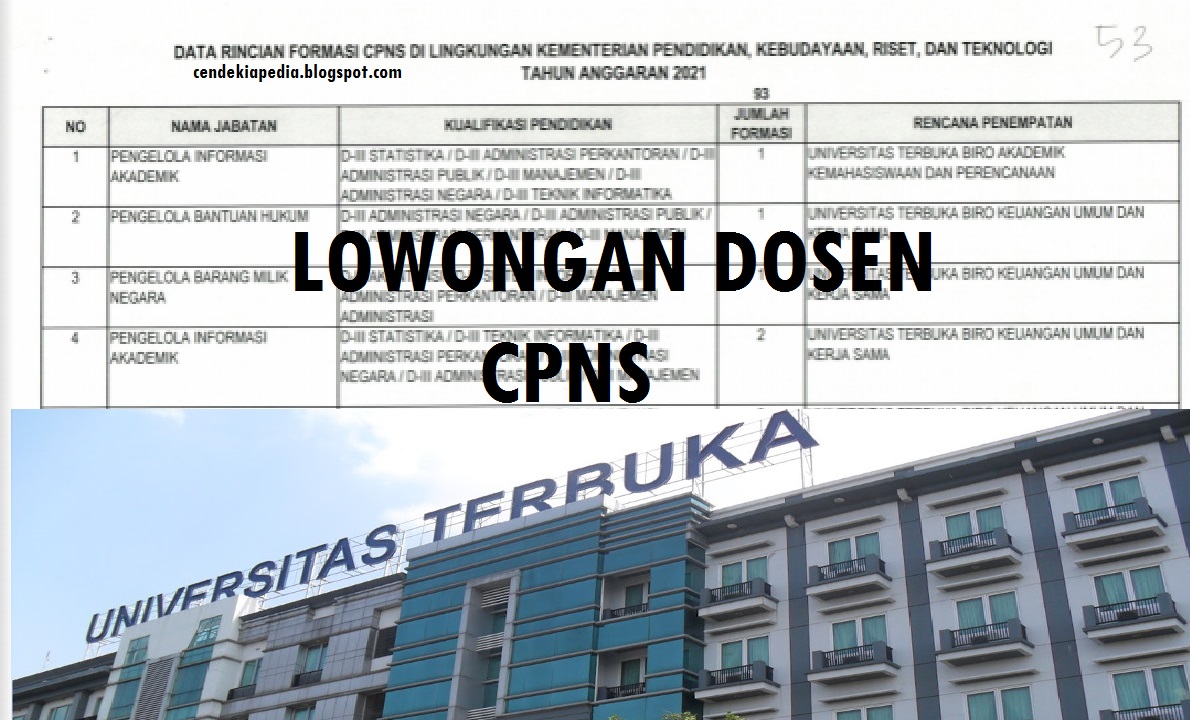 Rincian Formasi CASN Dosen Universitas Terbuka P3K CPNS