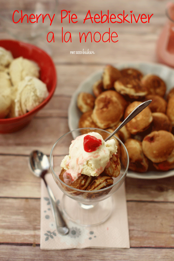 Top your Aeblskiver with ice cream for a wonderful dessert. These pancake puffs are full of cherry pie filling!