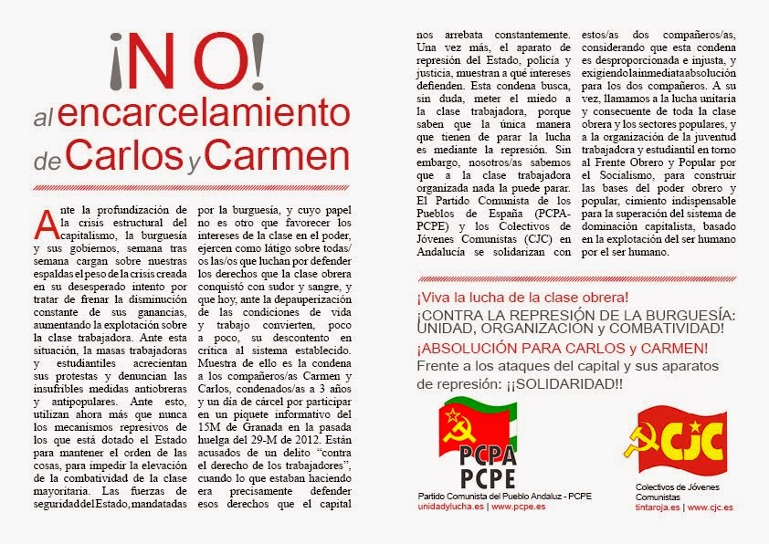 No al encarcelamiento de Carlos y Carmen