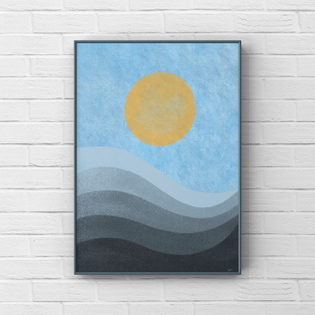 Towards the Light by Mark Taylor sun, blue mountains, abstract art,