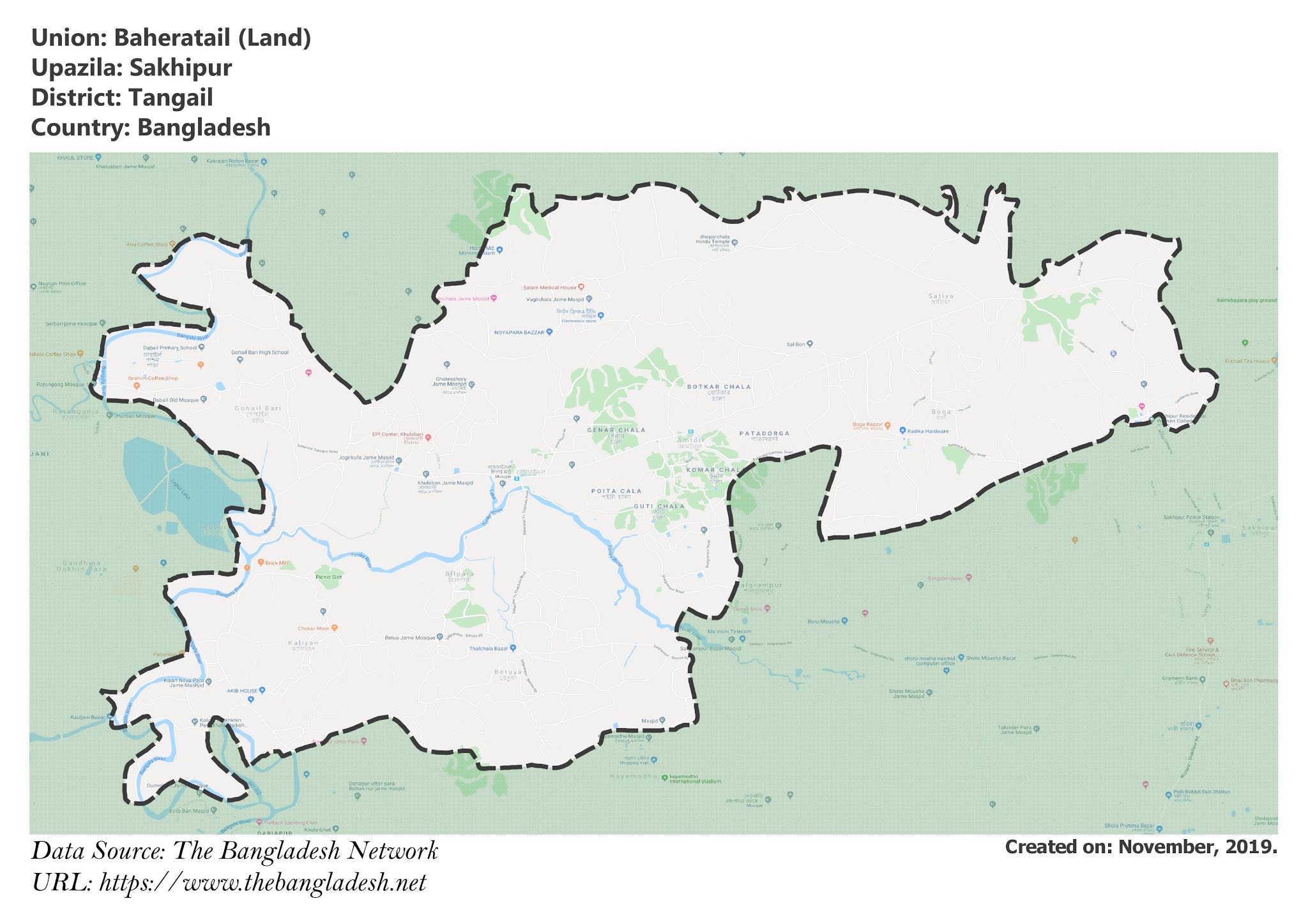 Map of Baheratail of Tangail, Bangladesh.