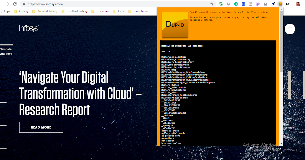 Testing Tools Duplicate Ids on page