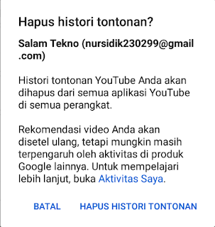 cara menghapus history youtube di hp