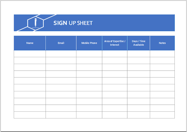 Sign Up Sheet Template for Excel