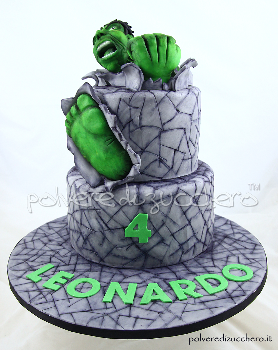 torta decorata hulk incredibile hulk pugno piedi cake design pasta di zucchero polvere di zucchero
