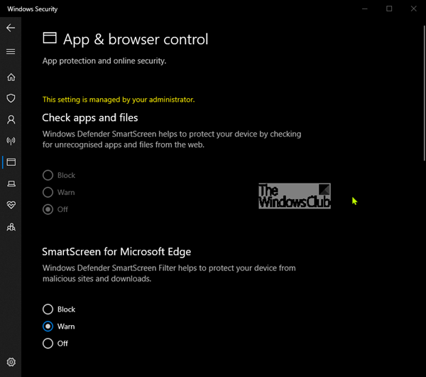 Windows 10의 앱 및 브라우저 제어