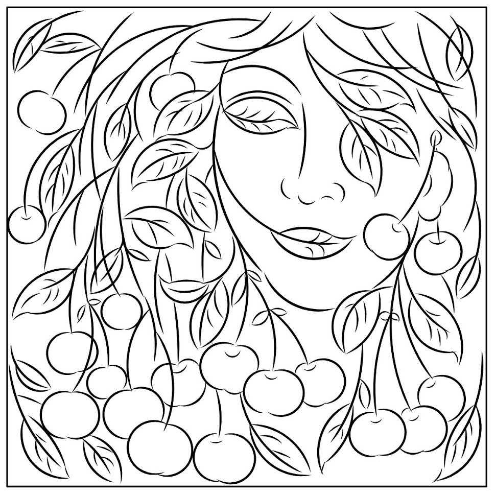 Nicole's Free Coloring Pages: GIRL WITH CHERRIES * COLORING PAGE
