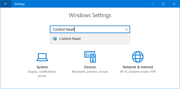 ouvrir les paramètres du panneau de configuration