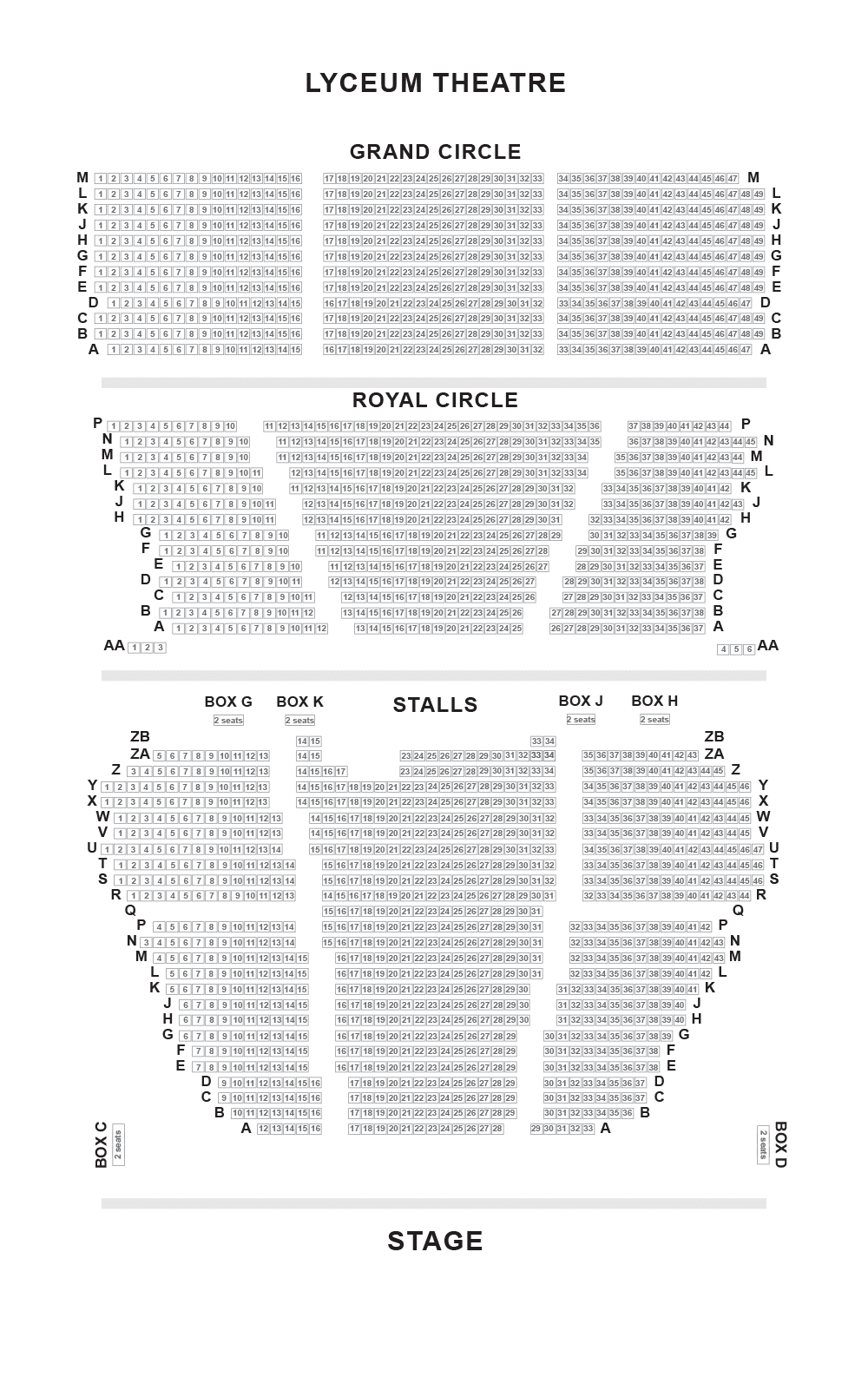 Lyceum Seating Chart London