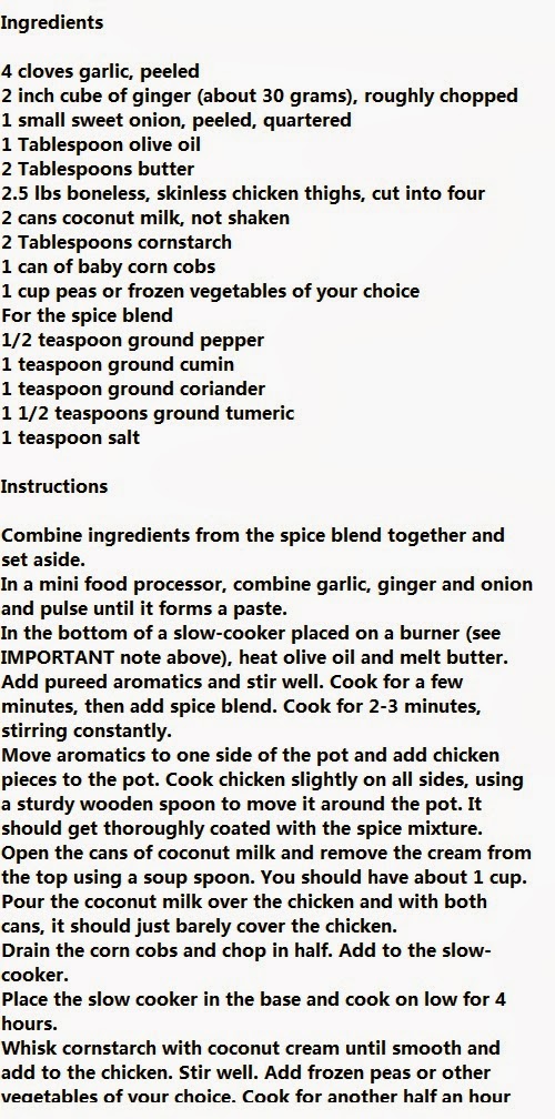 Cooking Recipes: Slow-Cooker Coconut Ginger Chicken & Vegetables