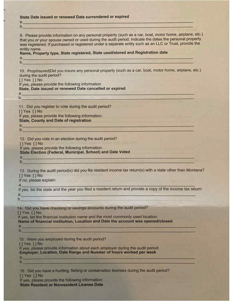 A Sneak Peak at the Montana Department of Revenue’s Residency Questionnaire