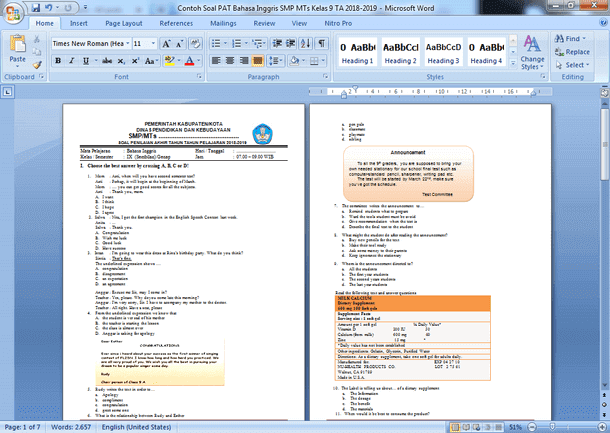 Contoh Soal Pat Bahasa Inggris Smp Mts Kelas 9 Ta 2019 2020 Drivedocx