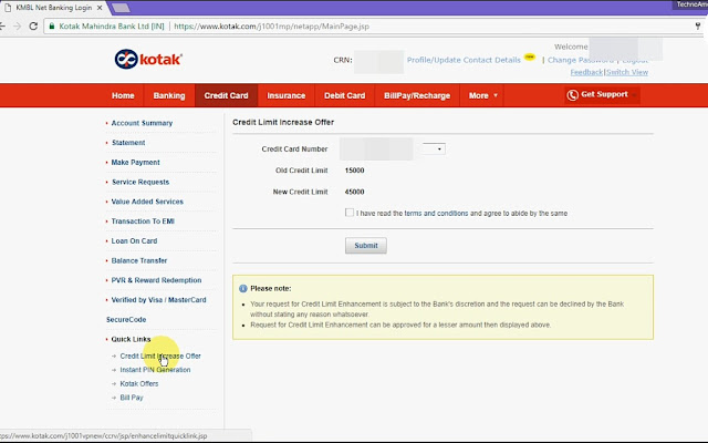 increase kotak credit card limit