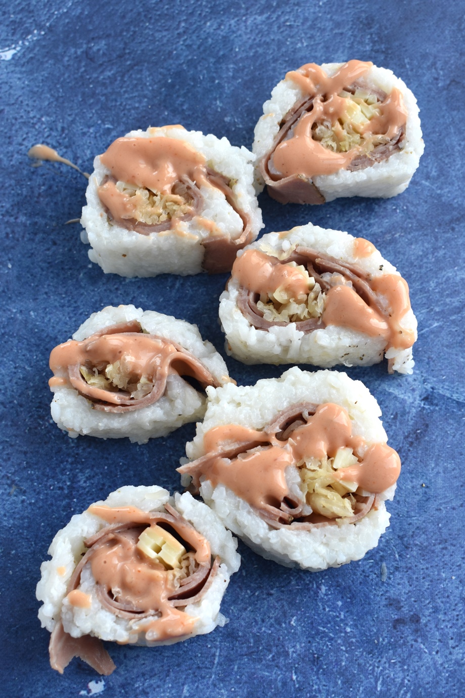 homemade reuben sushi rolls